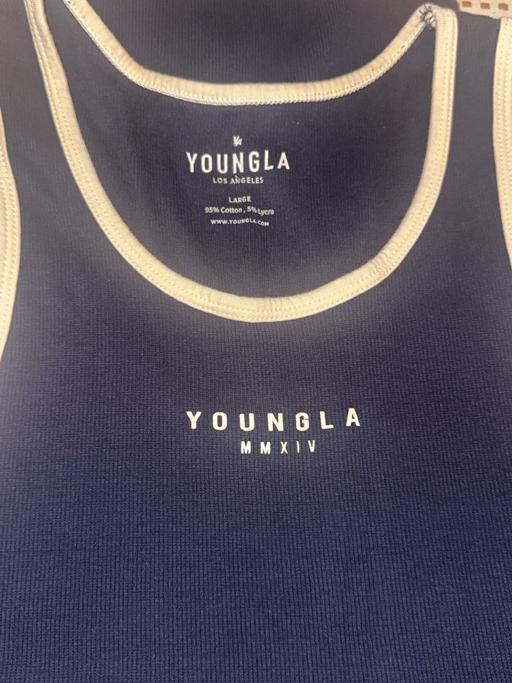 YoungLA Navy Ribbed Tank with Cream Trim